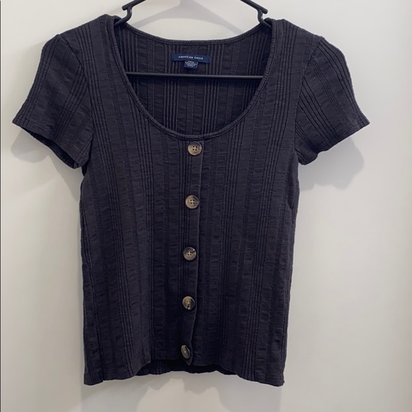 American Eagle Outfitters Tops - NWOT AE Short Sleeve Dark Gray Tee with Buttons